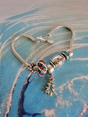 Sterling Silver Michael Anthony Snake Chain Charm Bracelet 7" With 6 Beads